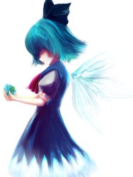 blue_dress blue_hair cirno dress embodiment_of_scarlet_devil closed_eyes frog hair_ribbon highres ice rasha ribbon sad short_hair solo tears touhou wings
