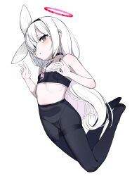 :o plana_(blue_archive) absurdres black_bra black_choker black_pantyhose blue_archive blush bra braid choker covering_navel flat_chest grey_eyes halo hands_up highres legs long_hair looking_at_viewer no panapana_(pixiv_12562150) panties panties_under_pantyhose pantyhose ribbon shoes sidelocks stomach thighs thong training_bra underwear underwear_only v white_background white_hair white_ribbon