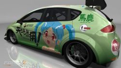 3d blue_hair car forza forza_motorsport_2 geneon green_car masaki_sasami_jurai no_humans tenchi_muyou! wheel