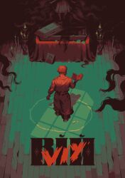 Rule 34 | 2others, book, candlestand, coffin, contra bonos, flower, from above, head out of frame, holding, holding book, limited palette, long hair, multiple others, open box, orange hair, original, pixel art, portrait (object), reading, russian text, short hair, stairs, toga, very long hair, waistband, window light