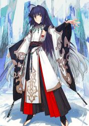 Rule 34 | 1other, ahoge, arm at side, bridal legwear, closed mouth, colored tips, detached sleeves, earrings, expressionless, fate/grand order, fate (series), floating hair, full body, game cg, hair between eyes, hair intakes, hand up, japanese clothes, jewelry, layered sleeves, legs apart, long hair, long sleeves, looking to the side, multicolored hair, official art, orange eyes, other focus, outstretched arm, outstretched hand, purple hair, sideless outfit, sidelocks, solo, standing, third-party source, toes, turtleneck, two-tone hair, very long hair, wataru rei, wide sleeves, yamato takeru (fate), yamato takeru (third ascension) (fate)