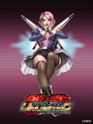 1girl alisa_boskonovich android asymmetrical_clothes bike_shorts breasts female_focus gloves junny medium_breasts multicolored_hair namco official_art pink_hair short_hair solo tekken tekken_tag_tournament_2 thighhighs two-tone_hair white_gloves wings