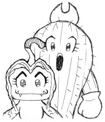 absurdres boxing_gloves brown_eyes brown_hair cactus digimon digimon_(creature) digimon_adventure flower highres long_hair monster_girl palmon petals plant plant_girl sharp_teeth spines tachikawa_mimi teeth togemon what why