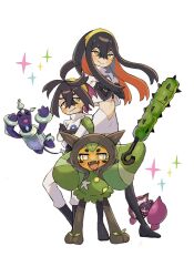 &gt;_&lt; 1boy 1girl :d black_hair brother_and_sister carmine_(pokemon) closed_mouth club club_(weapon) colored_inner_hair commentary_request cosplay creatures_(company) crossed_arms crossed_bangs eyelashes full_body game_freak hair_between_eyes hairband highres holding holding_club holding_weapon james_(pokemon) james_(pokemon)_(cosplay) jessie_(pokemon) jessie_(pokemon)_(cosplay) kieran_(pokemon) matsuda_(0yx38755230263c) mole mole_on_neck mole_under_eye multicolored_hair nintendo ogerpon open_mouth pecharunt pokemon pokemon_(anime) pokemon_(creature) pokemon_sv purple_hair red_hair siblings simple_background smile spiked_club standing star-shaped_pupils star_(symbol) symbol-shaped_pupils terapagos terapagos_(normal) two-tone_hair weapon white_background xd yellow_eyes yellow_hairband