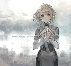 10s 1girl bad_id bad_pixiv_id blonde_hair blue_eyes blush bridal_gauntlets dress female_focus final_fantasy final_fantasy_xv isakawa_megumi kingsglaive:_final_fantasy_xv lunafreya_nox_fleuret solo white_dress