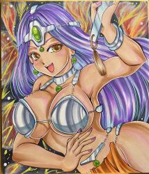 Rule 34 | 1girl, absurdres, breasts, cleavage, dragon quest, dragon quest iv, highres, large breasts, long hair, manya (dq4), nail polish, pelvic curtain, purple hair, solo, underboob