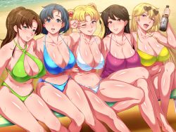 5girls bishoujo_senshi_sailor_moon breasts cleavage huge_breasts mario_(mario_portal) multiple_girls sweat swimsuit team-tanabe