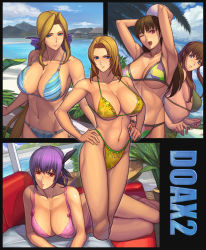Rule 34 | 5girls, armpits, arms up, ayane (doa), bad id, bad pixiv id, ball, beach, beachball, bikini, blonde hair, blue eyes, blush, breasts, brown hair, cleavage, dead or alive, dead or alive xtreme 2, dead or alive xtreme beach volleyball, hair ribbon, hands on own hips, helena douglas, highleg, hitomi (doa), ibanen, large breasts, legs, lei fang, long hair, lying, multiple girls, navel, one eye closed, open mouth, pool, purple hair, red eyes, ribbon, short hair, side-tie bikini bottom, sideboob, swimsuit, tecmo, tina armstrong, underboob, wink