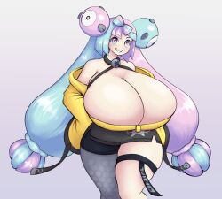 Rule 34 | absurdres, breasts, cleavage, gigantic breasts, highres, iono (pokemon), multicolored hair, nintendo, pokemon, pokemon sv, solo, two-tone hair, yuripeach