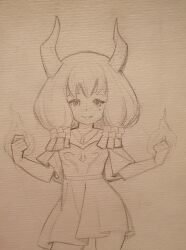 aura_(sousou_no_frieren) brainburns9012 horns magic mole monochrome sketch skirt sousou_no_frieren