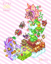 :&gt; anniversary antennae artist_name beetle_kirby bell blocky_(kirby) blue_eyes blue_flower bobo_(kirby) character_name charm_(object) chip_(kirby) closed_eyes closed_mouth cloud copy_ability copyright_name crown fangs flower flying grass hal_laboratory hat highres horns hypernova_kirby inhaling insect_wings king_dedede kirby kirby:_triple_deluxe kirby_(series) logo magic_kirby mandola_root miracle_fruit motion_blur musical_note net nintendo open_mouth paintra pink_eyes pink_flower queen_sectonia railroad_tracks rayman_limbs red_hat ringle sir_kibble smile star_(symbol) steam striped_background sun_stone_(kirby) taranza torkirby train two-tone_background waddle_dee_train wings