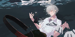 2boys absurdres cassette_player grey_hair highres ikari_shinji multiple_boys nagisa_kaworu neon_genesis_evangelion piano_keys red_eyes school_uniform tokyo-3_middle_school_uniform underwater zigou