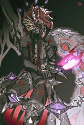 1boy black_wings brown_hair character_request duel_monster forehead_jewel half_mask highres male_focus mask red_eyes sen-jou short_hair simple_background wings yu-gi-oh!