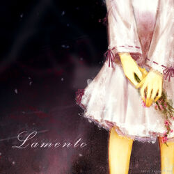 1girl album_cover album_name bouquet cover dress flower holding holding_bouquet long_sleeves ruuya_higashino vocaloid white_dress