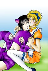 2boys alice&#039;s_adventures_in_wonderland animal_ears cat_boy cat_ears cosplay crossdressing male_focus multiple_boys naruto_(series) naruto_shippuuden sai takhesis uzumaki_naruto yaoi