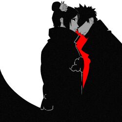 Rule 34 | 1boy, 1girl, akatsuki (naruto), akatsuki uniform, face piercing, flower, hair bun, hair flower, hair ornament, high collar, konan (naruto), labret piercing, naruto (series), naruto shippuuden, obobkkp, parted lips, short hair, uchiha obito