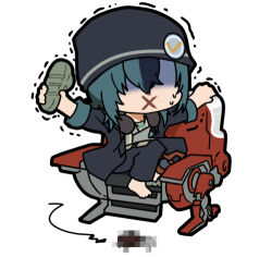 1boy artist_request black_hair black_hat black_jacket bug censored chibi chibi_only chinese_commentary girls&#039;_frontline girls&#039;_frontline_neural_cloud green_hair hat headphones headphones_around_neck holding_shoe jacket lowres official_art partially_shaded_face second-party_source shoes solo sweat trembling unworn_shoes x_mouth yuwang_(neural_cloud)