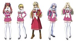 Rule 34 | 5girls, blonde hair, charles bonaparte, checkered background, elizabeth mably, freezing (series), genessa roland, glasses, headphones, highres, holly rose, multiple girls, sahara1127, satellizer el bridget, school uniform