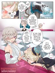 ... 1girl 2boys 4koma animal_ear_fluff animal_ears bare_shoulders blonde_hair blush brothers cat_ears cat_girl cat_tail comic cup detached_sleeves english_text fellatio fingerless_gloves freckles freminet_(genshin_impact) genshin_impact gloves grey_hair grey_thighhighs hair_over_one_eye hand_on_another&#039;s_head hat heart highres incest lynette_(genshin_impact) lyney_(genshin_impact) misumisu multiple_boys open_mouth oral patreon_username penis purple_eyes saliva siblings speech_bubble star_tattoo stealth_fellatio stealth_sex tail tattoo tea teacup teapot testicles thighhighs trap trap_on_trap trembling uncensored yaoi