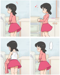 Rule 34 | 1girl, black eyes, black hair, doraemon, goldmondsel, highres, minamoto shizuka, pink skirt, skirt, tagme, undressing