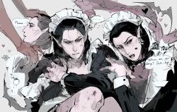 Rule 34 | ..., 2boys, baldur&#039;s gate, baldur&#039;s gate 3, bat (animal), bruise, bruise on leg, cazador szarr, colored skin, crossdressing, crossdressing (mtf), dungeons & dragons, dungeons &amp; dragons, english text, fangs, heart, highres, injury, maid, maid headdress, male focus, multiple boys, multiple views, pale skin, red skin, sketch, speech bubble, vampire, vihua6