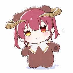 Rule 34 | 1girl, a-ka, animal costume, bear costume, chibi, full body, heterochromia, hololive, horns, houshou kumarine, houshou marine, houshou marine (ahoy!! you&#039;re all pirates), long hair, red eyes, red hair, simple background, solo, virtual youtuber, white background, yellow eyes