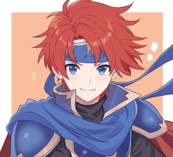 Rule 34 | 1boy, absurdres, armor, black shirt, blue armor, blue eyes, blue headband, cape, closed mouth, fire emblem, fire emblem: the binding blade, headband, highres, looking at viewer, male focus, n 54, nintendo, red hair, roy (fire emblem), shirt, short hair, smile, upper body