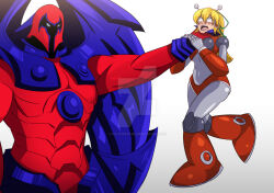 allthestawf antennae armor armored_boots armored_gloves arms_up bikini_armor blonde_hair blue_eyes boots breasts green_ribbon hair_ribbon hairband headphones helmet hyper_roll_(marvel_vs._capcom) joints knee_boots large_breasts lifting_person long_hair marvel marvel_vs._capcom mechanical_arms mechanical_boots mechanical_legs mega_man_(classic) mega_man_(series) onslaught_(x-men) ponytail radio_antenna red_armor ribbon robot robot_girl robot_joints roll_(mega_man) shoulder_armor sidelocks x-men