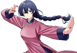 absurdres blue_hair changpao china_dress chinese_clothes dress fighting fighting_stance highres kokoro_no_koibito kung_fu long_hair long_sleeves martial_arts monk original pink_dress self-upload shaolin_monk tangzhuang training