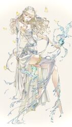 1girl blue_cape cape corrin_(female)_(adrift)_(fire_emblem) corrin_(female)_(fire_emblem) dancer dress fire_emblem fire_emblem_fates fire_emblem_heroes hairband highres lkppp long_hair nintendo official_alternate_costume pointy_ears red_eyes water white_hair