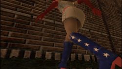 1girl 3d ass blonde_hair boots costume female_focus from_behind gloves hack headphones heather_mason legs outdoors panties plant princess_heart short_hair silent_hill silent_hill_(series) silent_hill_3 skirt solo star_(symbol) underwear upskirt vines wall