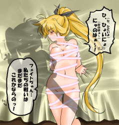 Rule 34 | 00s, 2girls, bdsm, blonde hair, blush, bondage, bound, cigarette, fate testarossa, femdom, gag, gagged, long hair, lyrical nanoha, mahou shoujo lyrical nanoha, mahou shoujo lyrical nanoha strikers, multiple girls, nude, takamachi nanoha, translated, very long hair, white devil, you gonna get raped, yuri