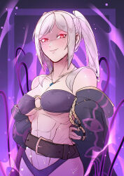 Rule 34 | 1girl, abs, ailheim, bikini, breasts, female robin (fire emblem), fire emblem, fire emblem awakening, glowing, glowing eyes, grey hair, grima (fire emblem), large breasts, looking at viewer, muscular, muscular female, nintendo, red eyes, swimsuit