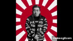 1boy animated animated_gif emperor_hirohito glasses lowres male_focus rising_sun_flag sunburst supreme_(brand)