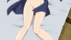 10s 1girl 2018 aged_down animated animated_gif asou_miyuri bed black_hair breasts brown_eyes doki_doki_little_ooya-san groin long_hair looking_at_viewer lowres lying nipples on_back on_bed robe small_breasts solo tagme tatami
