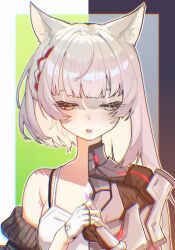 Rule 34 | 2girls, animal ear fluff, breasts, cat girl, commentary, cyta celest, english commentary, eyelashes, grey hair, half-closed eyes, highres, long hair, m (xenoblade), mio (xenoblade), multiple girls, short hair, split theme, xenoblade chronicles (series), xenoblade chronicles 3, yellow eyes