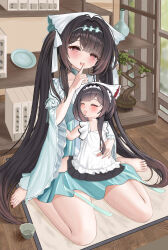 Rule 34 | 2girls, azur lane, bonsai, brown hair, chang feng (azur lane), green skirt, mother and daughter, multiple girls, skirt