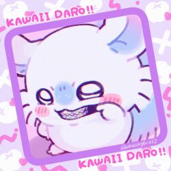 Rule 34 | braces, chiikawa, clenched teeth, finger in own mouth, hands on own hips, looking at viewer, momonga (chiikawa), mouth pull, no humans, purple background, squirrel, teeth, wanwanyan112