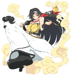 10s 1girl aged_down bare_shoulders black_hair breasts female_focus jasmine_(senran_kagura) large_breasts long_hair pants sayuri_(senran_kagura) senran_kagura solo