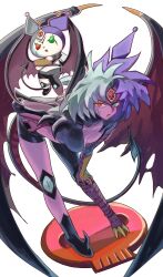absurdres blue_eyes blue_hair breasts claws crossover demon_girl demon_horns demon_tail demon_wings facial_mark green_eyes heterochromia highres horns kuromi large_breasts onegai_my_melody orange_eyes sanrio skull spiked_hair sweatdrop tail tawashipurin third_eye white_hair wings yu-gi-oh! yu-gi-oh!_gx yubel