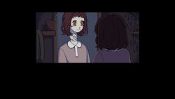 Rule 34 | 1girl, anatomical nonsense, body horror, brown hair, closed mouth, different reflection, game cg, ghost funeral, highres, horror (theme), looking at mirror, medium hair, milk-chan (milk series), milk inside a bag of milk inside a bag of milk, mirror, non-web source, official art, pixel art, red eyes, reflection, spoilers, toothbrush, variant set