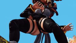 2girls 3d ass ass_focus black_hair black_leotard breasts curvy fighting grabbing_from_behind highleg highleg_leotard highres huge_ass indoors iroha_(samurai_spirits) jumping large_breasts leotard maid maid_headdress multiple_girls ryona samurai_spirits screencap shiki_(samurai_spirits) shiny_skin short_hair sideboob skindentation surprised thick_eyebrows thighhighs thighs third-party_edit thong_leotard wide_hips