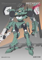 Rule 34 | arm blade, armored core, armored core 2, clenched hand, commentary, commission, english commentary, gun, harryych, highres, holding, holding gun, holding weapon, karasawa (weapon), mecha, missile pod, no humans, robot, science fiction, shadow, solo, standing, visor, weapon