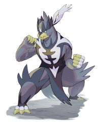 black_eyes clenched_hand closed_mouth fighting_stance full_body gen_8_pokemon grey_fur highres legendary_pokemon legs_apart mira_(miramita8727) nintendo pokemon pokemon_(creature) solo squatting urshifu urshifu_(single) white_background