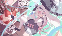 1girl absurdres alternate_costume black_eyes black_shoes black_skirt blue_archive blush bow bow_skirt closed_mouth colored_inner_hair frilled_skirt frilled_umbrella frills grey_hair hair_bow halo highres holding holding_umbrella klaius looking_at_viewer multicolored_hair pantyhose pink_bow pink_hair plana_(blue_archive) pleated_skirt shirt shoes skirt solo umbrella white_pantyhose white_shirt