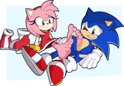 Rule 34 | absurdres, amy rose, barefoot, blue fur, blue hair, boots, dress, erection, feet, footjob, glans, gloves, green eyes, hedgehog, hetero, highres, legs, lying, medium hair, no shows, penis, pink fur, pink hair, rawkuraby, red dress, sega, shoes, sitting, smile, socks, soles, sonamy, sonic (series), sonic the hedgehog, spiked hair, toes