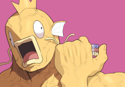 absurdres cocomayo29_(tomato) commentary_request creatures_(company) fins game_freak gen_1_pokemon grappler_baki head_fins highres jack_hanma korean_commentary magikarp nintendo open_mouth personification pink_background pokemon pokemon_(creature) scene_reference simple_background veins veiny_hands veiny_neck whiskers