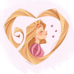 1girl artist_name blonde_hair closed_eyes from_side heart highres long_hair rapunzel_(disney) solo tangled tanisketch upper_body