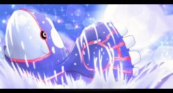 absurdres black_sclera closed_mouth colored_sclera commentary_request day gen_3_pokemon highres kurorinn125 kyogre legendary_pokemon letterboxed nintendo no_humans outdoors pokemon pokemon_(creature) pokemon_focus sky solo sparkle splashing water water_drop yellow_eyes