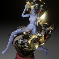 cunnilingus doomfist_(overwatch) held_up interracial oral widowmaker_(overwatch)